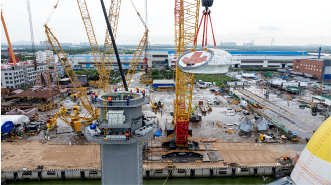 全球单机容量最大漂浮式风电平台吊装塔筒 全球单机容量最大漂浮式风电平台吊装塔筒