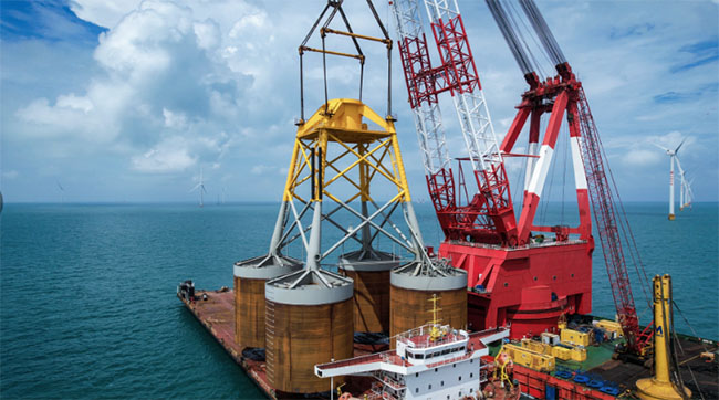 大唐儋州1.2GW海上风电项目完成国内最大吸力桶导管架基础沉贯 大唐儋州1.2GW海上风电项目完成国内最大吸力桶导管架基础沉贯