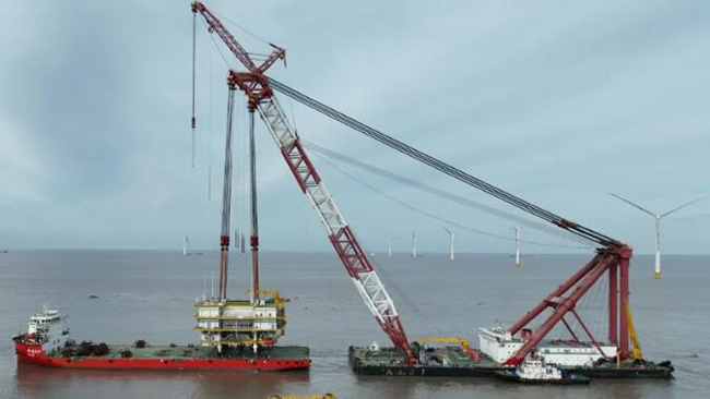 国信大丰海上风电项目升压站吊装任务圆满完成 国信大丰海上风电项目升压站吊装任务圆满完成